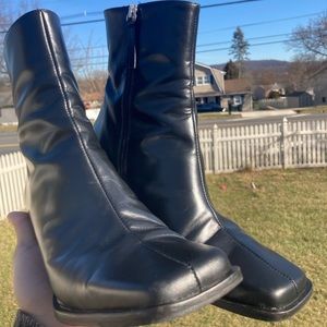 Alohas Vegan Leather Square Toe Block Heel Boots Black Size 8 US M / 41 EU